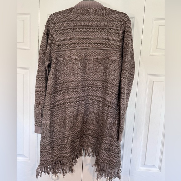 Knox Rose Long Sweater Cardigan Purple Brown Tan Gold Glitter and Fringe - Picture 2 of 5